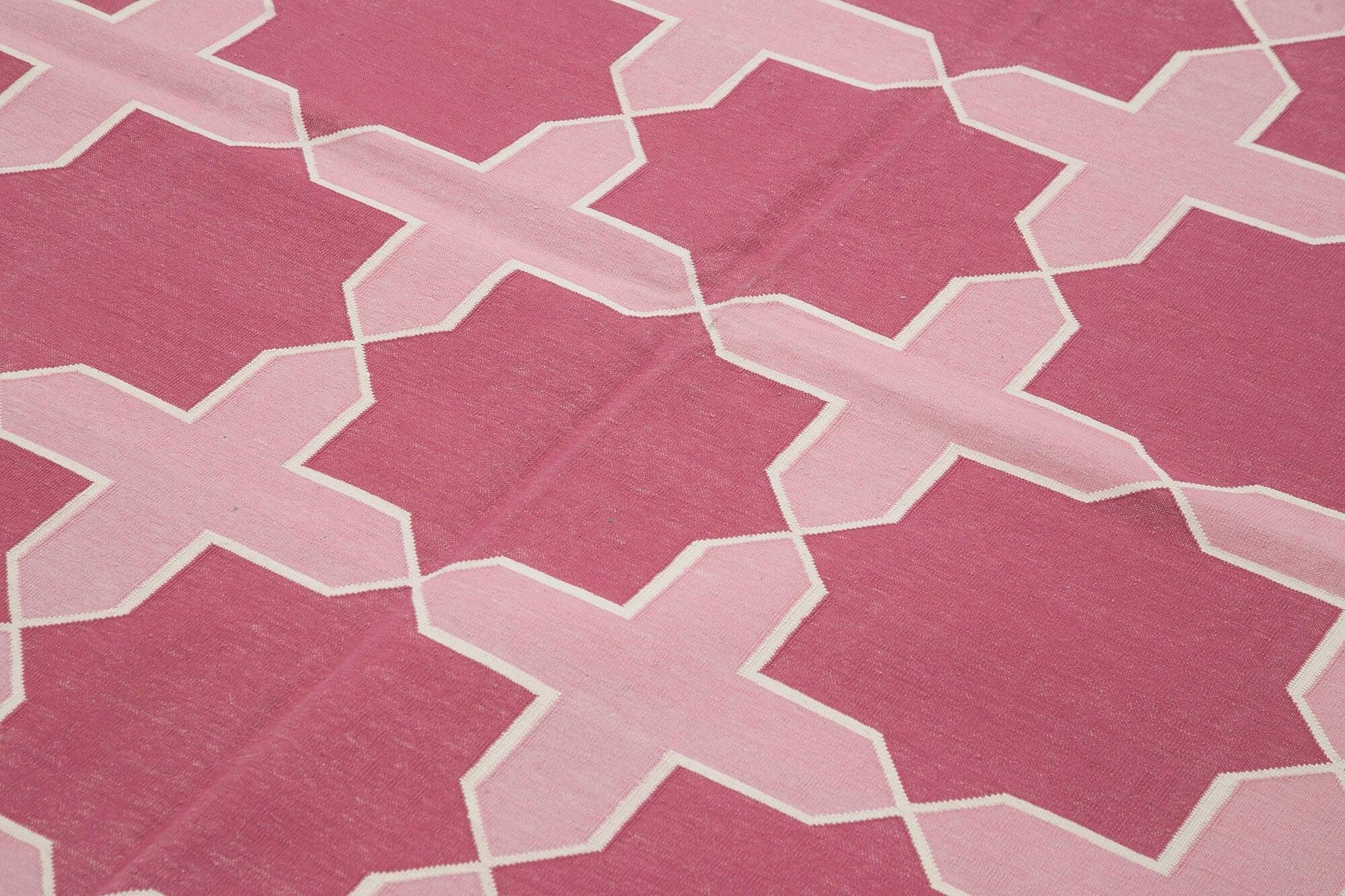 Geometric Duri Mor Geometrik Pamuk Yün El Dokuma Halısı 187x274 Agacan