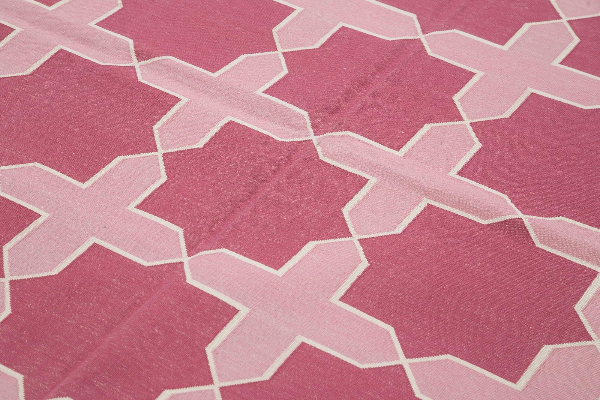 Geometric Duri Mor Geometrik Pamuk Yün El Dokuma Halısı 187x274 Agacan
