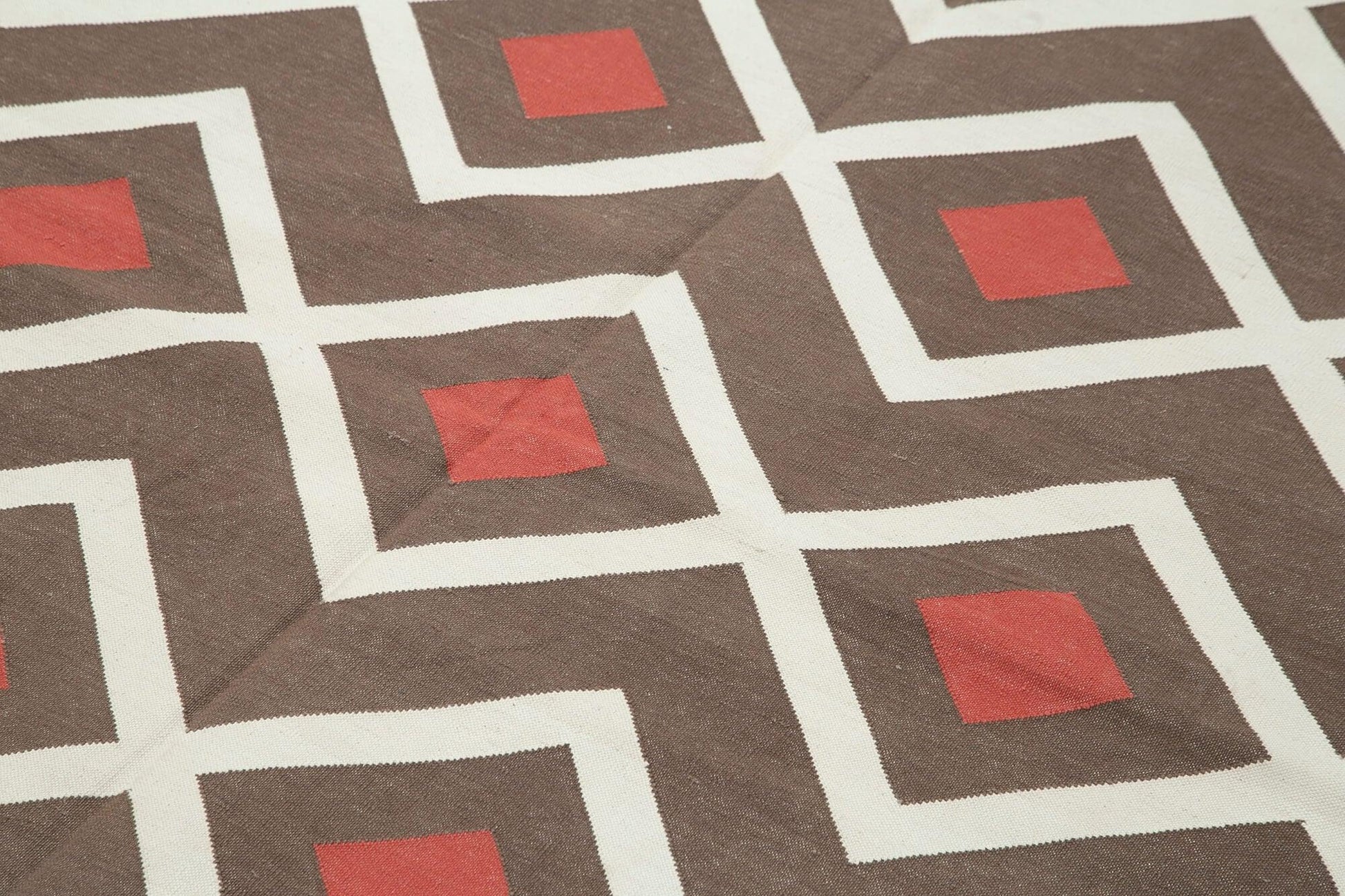 Geometric Duri Kahverengi Geometrik Pamuk Yün El Dokuma Halısı 184x273 Agacan