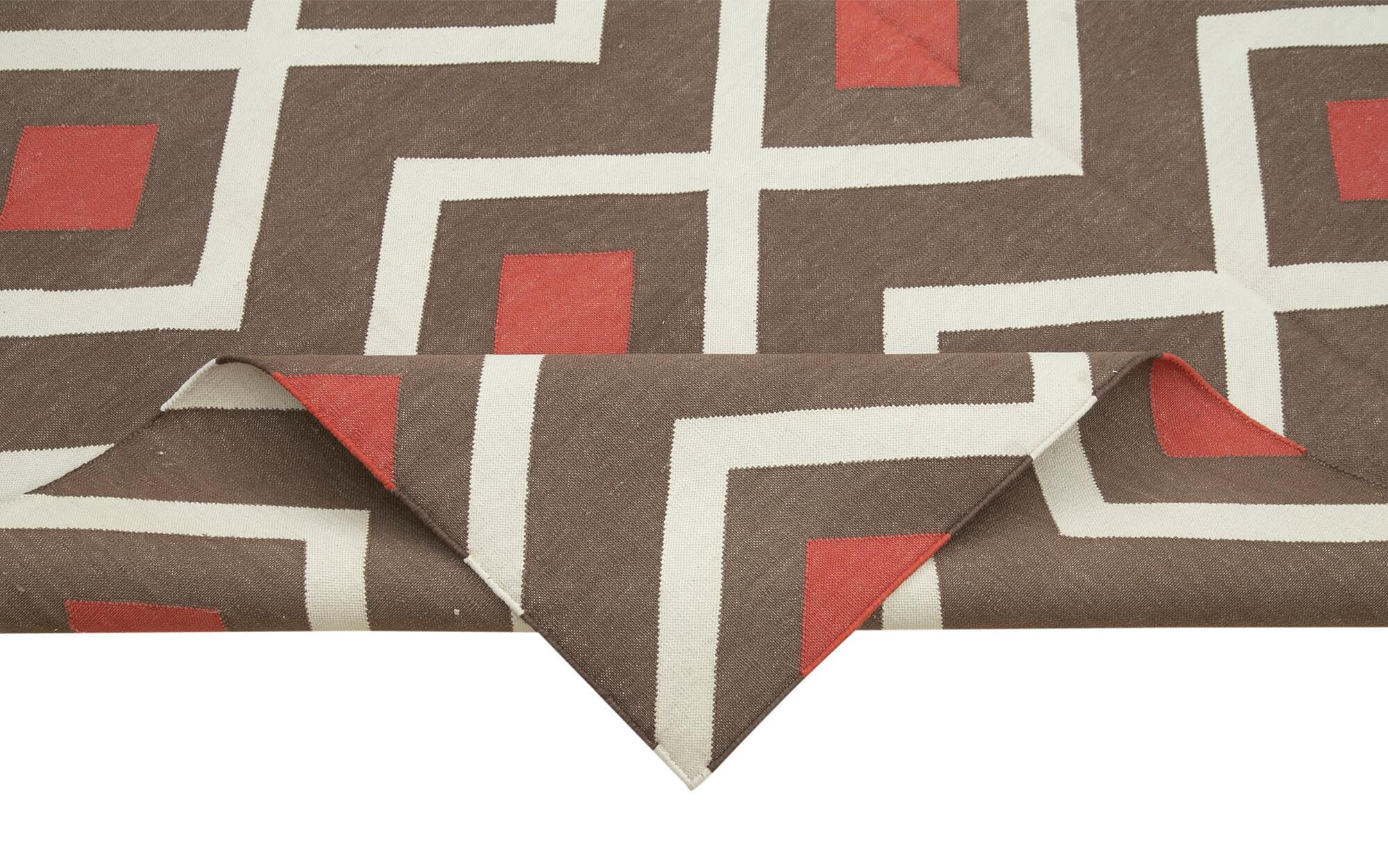 Geometric Duri Kahverengi Geometrik Pamuk Yün El Dokuma Halısı 184x273 Agacan