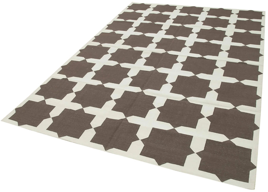 Geometric Duri Kahverengi Geometrik Pamuk Yün El Dokuma Halısı 186x274 Agacan