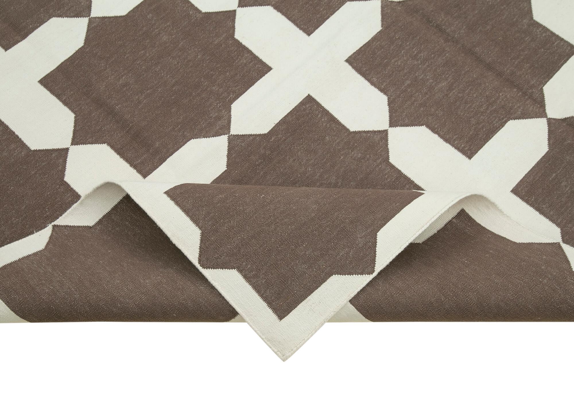 Geometric Duri Kahverengi Geometrik Pamuk Yün El Dokuma Halısı 186x274 Agacan