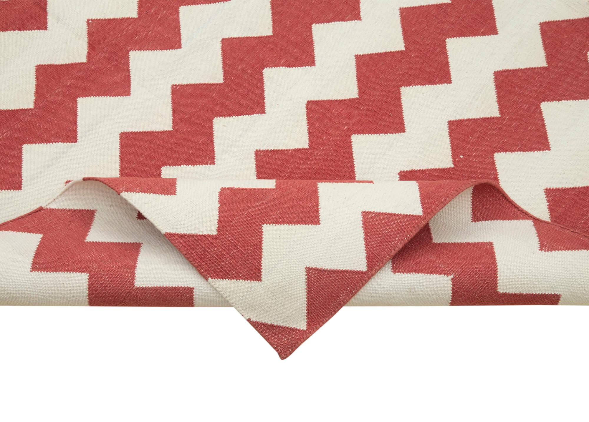 Geometric Duri Kırmızı Geometrik Pamuk Yün El Dokuma Halısı 183x269 Agacan