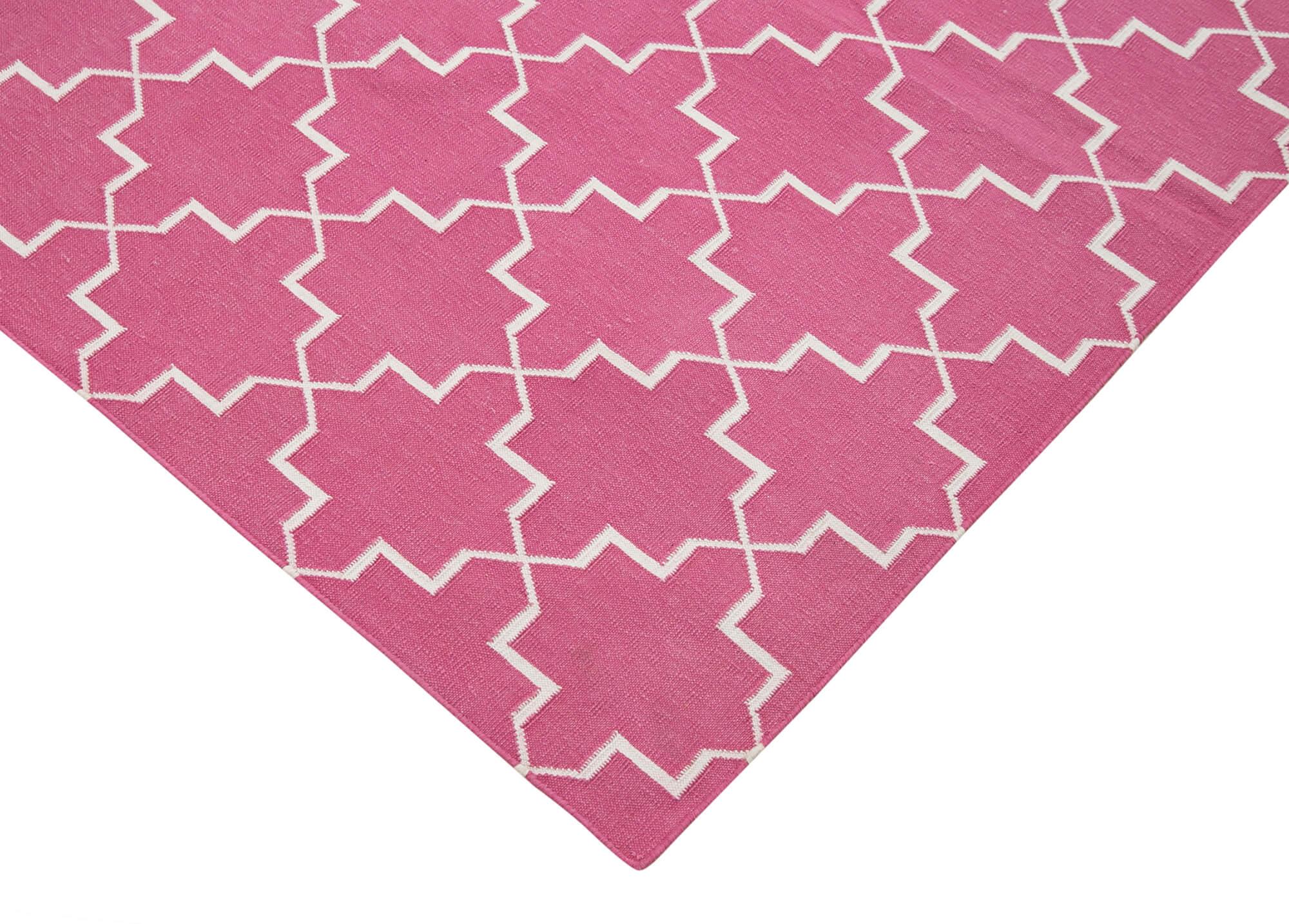 Geometric Duri Pembe Geometrik Pamuk Yün El Dokuma Halısı 186x273 Agacan