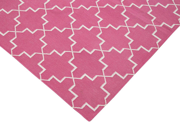Geometric Duri Pembe Geometrik Pamuk Yün El Dokuma Halısı 186x273 Agacan