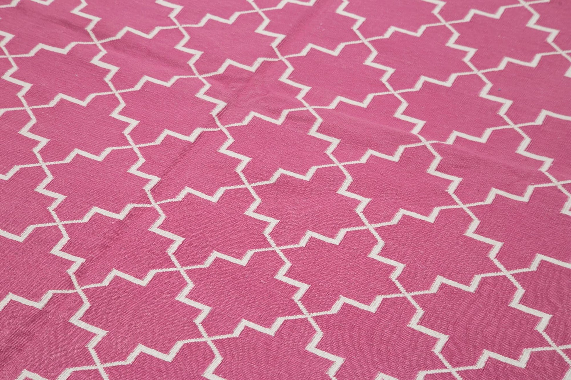 Geometric Duri Pembe Geometrik Pamuk Yün El Dokuma Halısı 186x273 Agacan