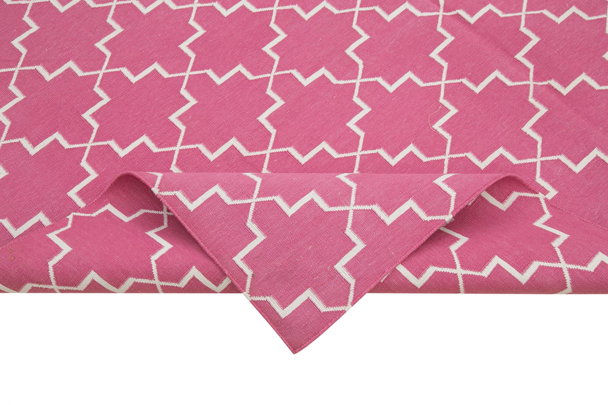 Geometric Duri Pembe Geometrik Pamuk Yün El Dokuma Halısı 186x273 Agacan