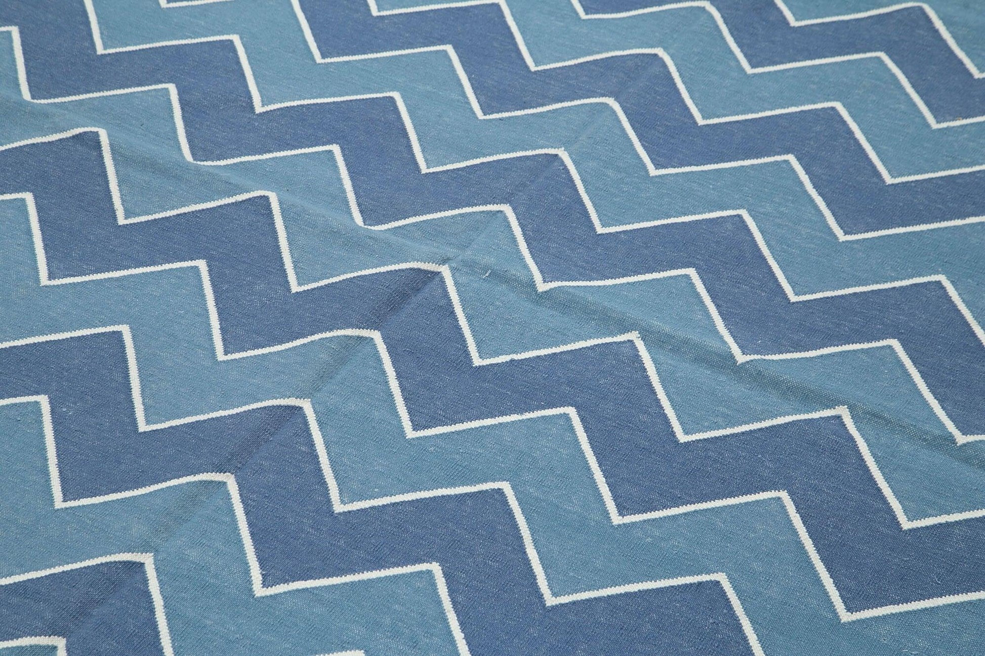 Geometric Duri Mavi Geometrik Pamuk Yün El Dokuma Halısı 187x270 Agacan