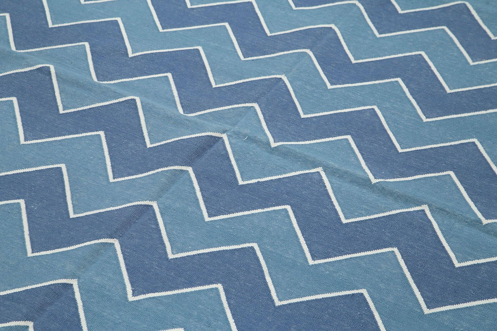 Geometric Duri Mavi Geometrik Pamuk Yün El Dokuma Halısı 187x270 Agacan