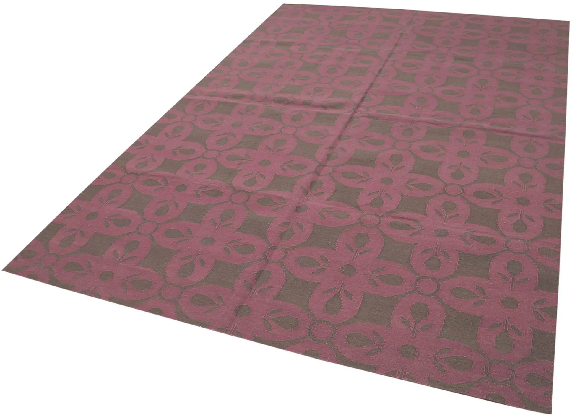 Geometric Duri Kahverengi Geometrik Pamuk Yün El Dokuma Halısı 185x269 Agacan