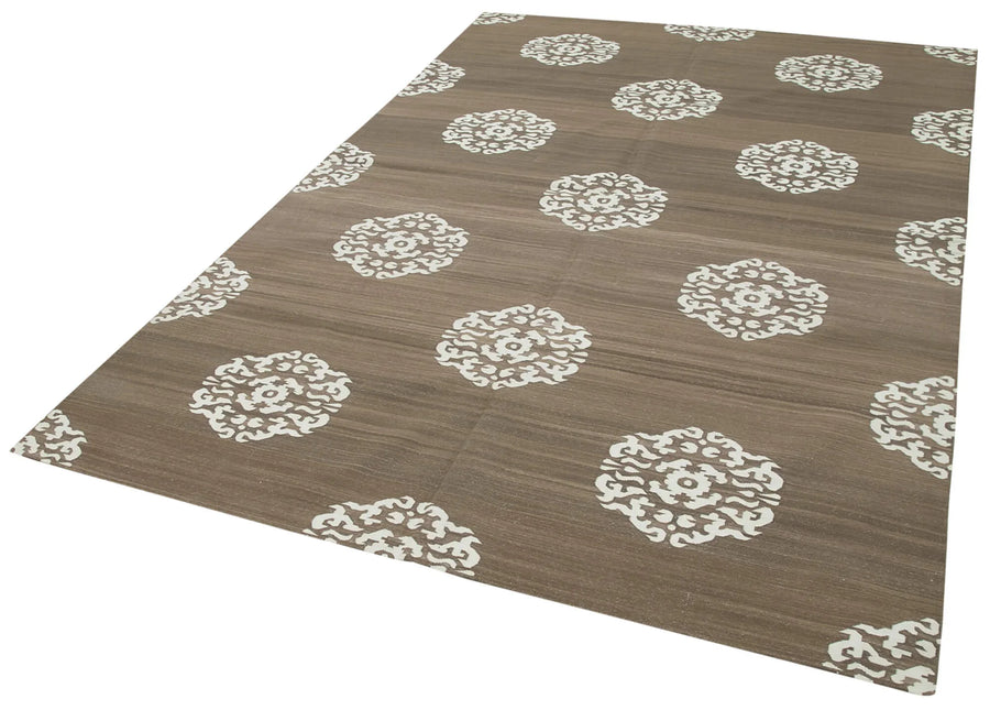 Geometric Duri Kahverengi Geometrik Pamuk Yün El Dokuma Halısı 180x268 Agacan