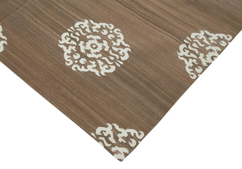 Geometric Duri Kahverengi Geometrik Pamuk Yün El Dokuma Halısı 180x268 Agacan