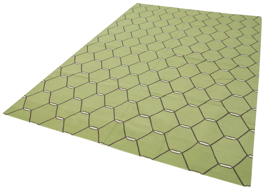 Geometric Duri Yeşil Geometrik Pamuk Yün El Dokuma Halısı 185x282 Agacan