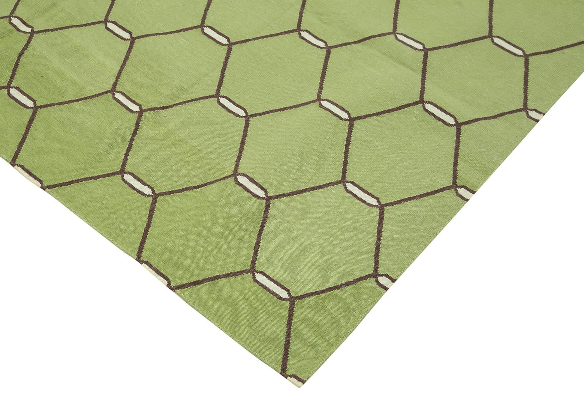 Geometric Duri Yeşil Geometrik Pamuk Yün El Dokuma Halısı 185x282 Agacan