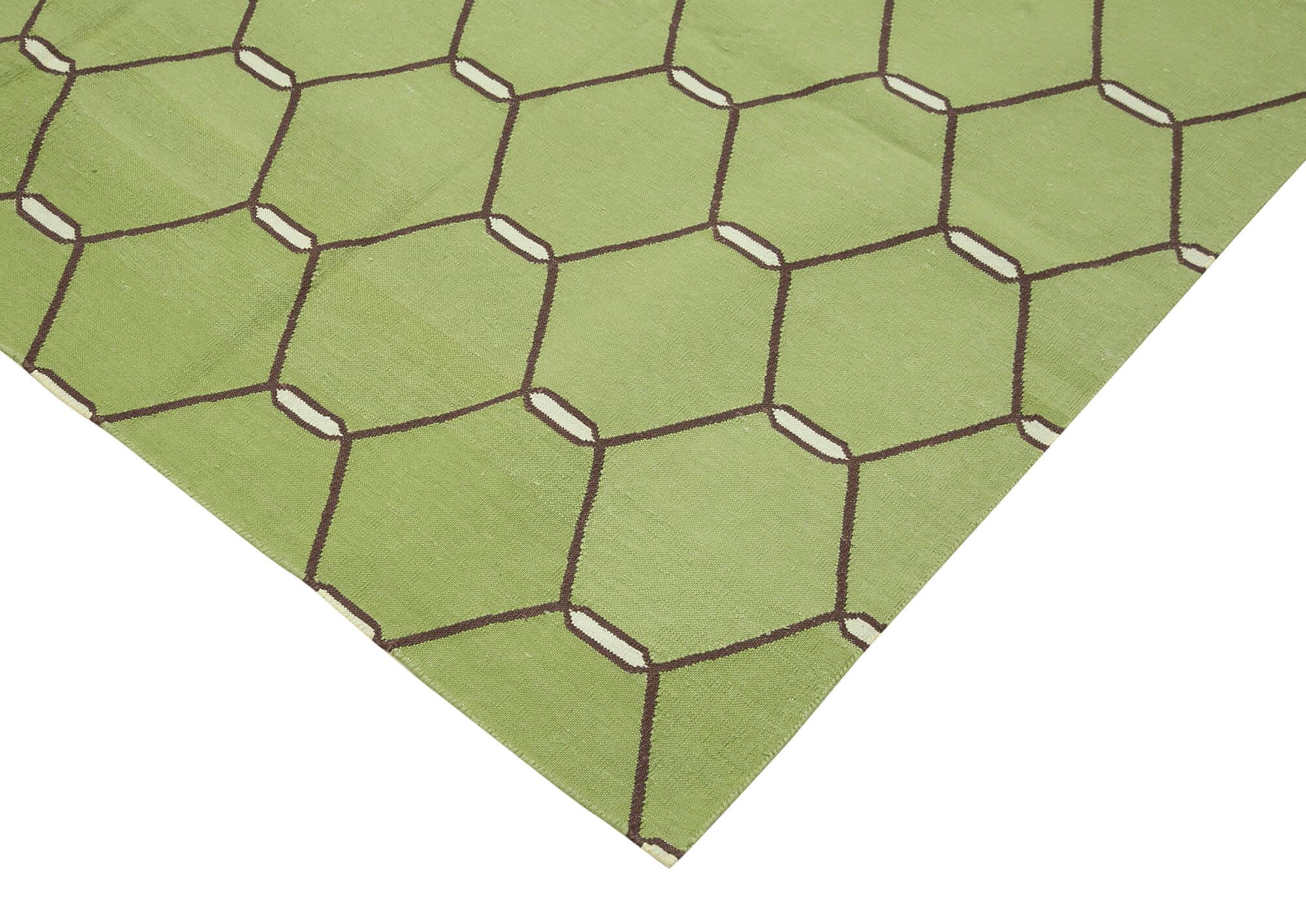Geometric Duri Yeşil Geometrik Pamuk Yün El Dokuma Halısı 185x282 Agacan