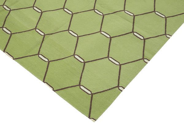 Geometric Duri Yeşil Geometrik Pamuk Yün El Dokuma Halısı 185x282 Agacan