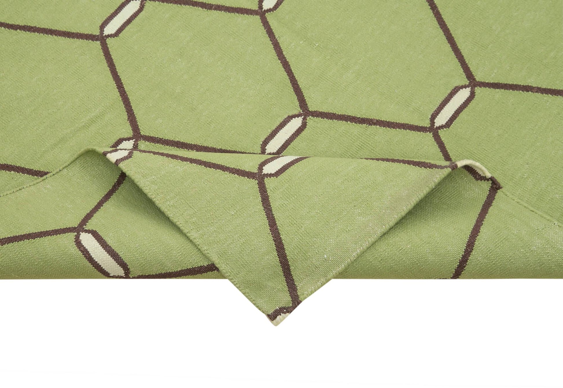 Geometric Duri Yeşil Geometrik Pamuk Yün El Dokuma Halısı 185x282 Agacan