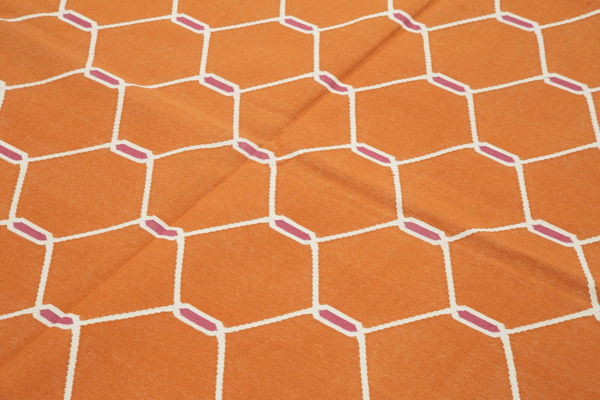 Geometric Duri Turuncu Geometrik Pamuk Yün El Dokuma Halısı 184x266 Agacan