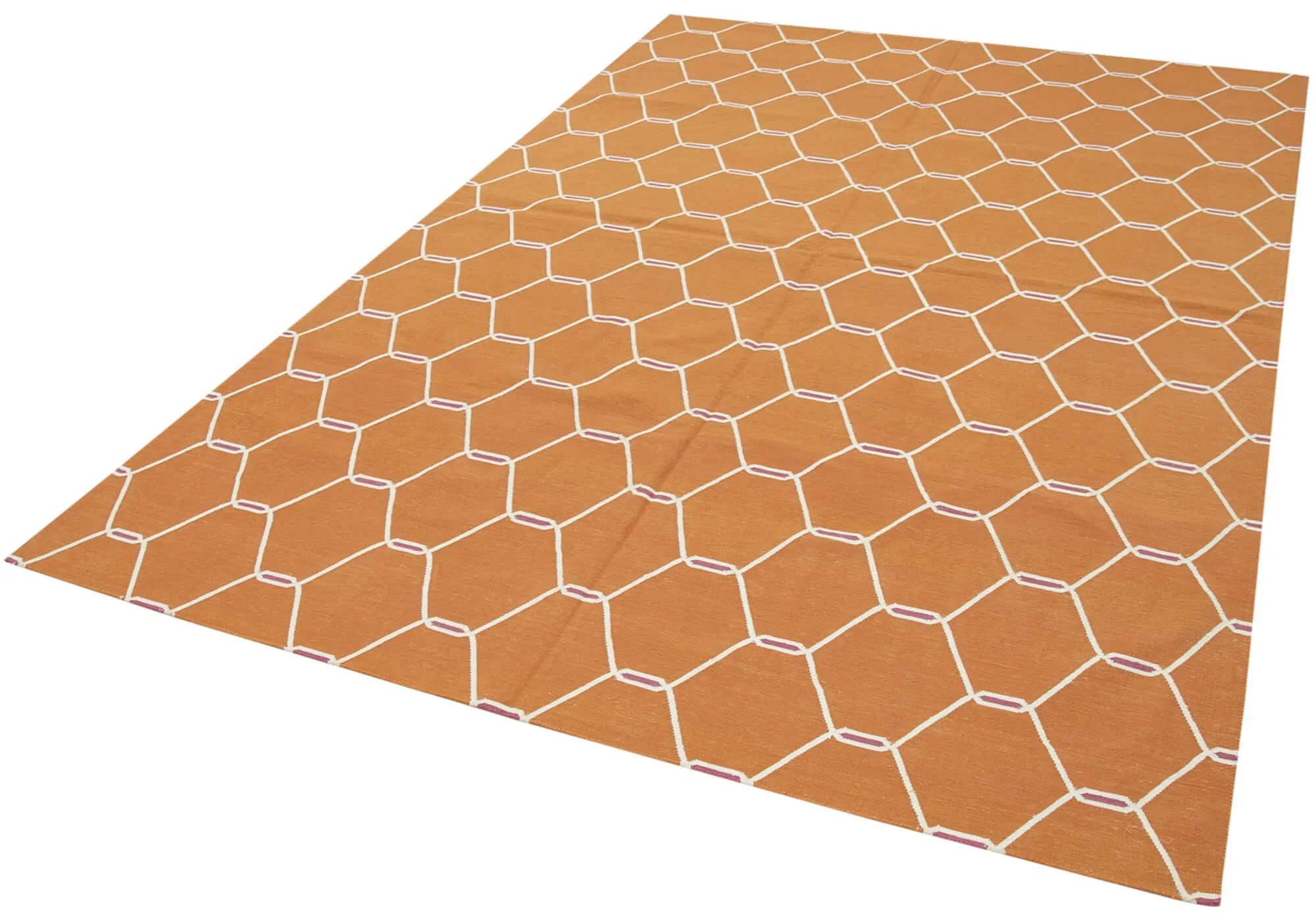 Geometric Duri Turuncu Geometrik Pamuk Yün El Dokuma Halısı 185x274 Agacan