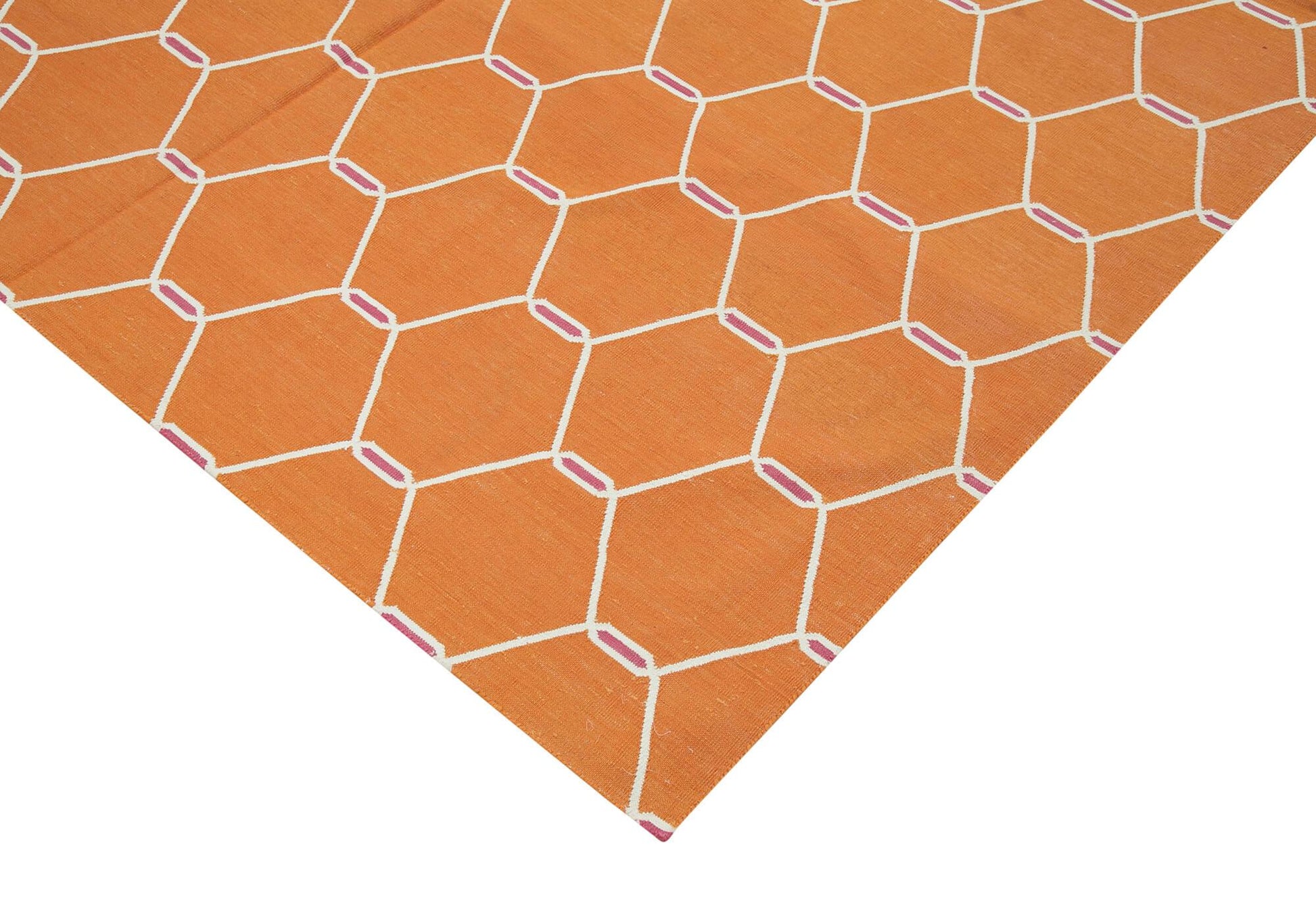 Geometric Duri Turuncu Geometrik Pamuk Yün El Dokuma Halısı 185x274 Agacan