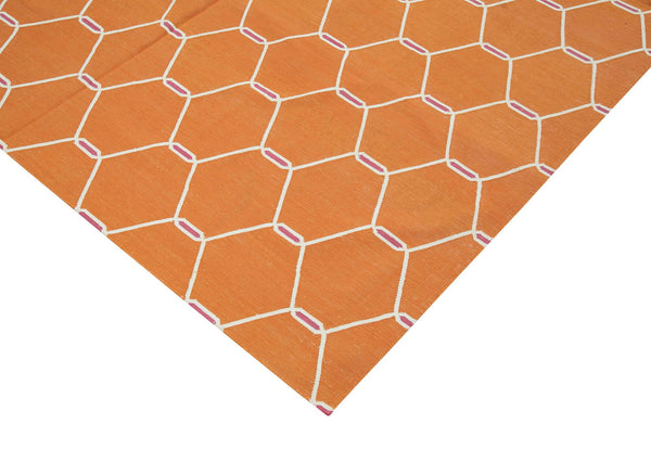 Geometric Duri Turuncu Geometrik Pamuk Yün El Dokuma Halısı 185x274 Agacan