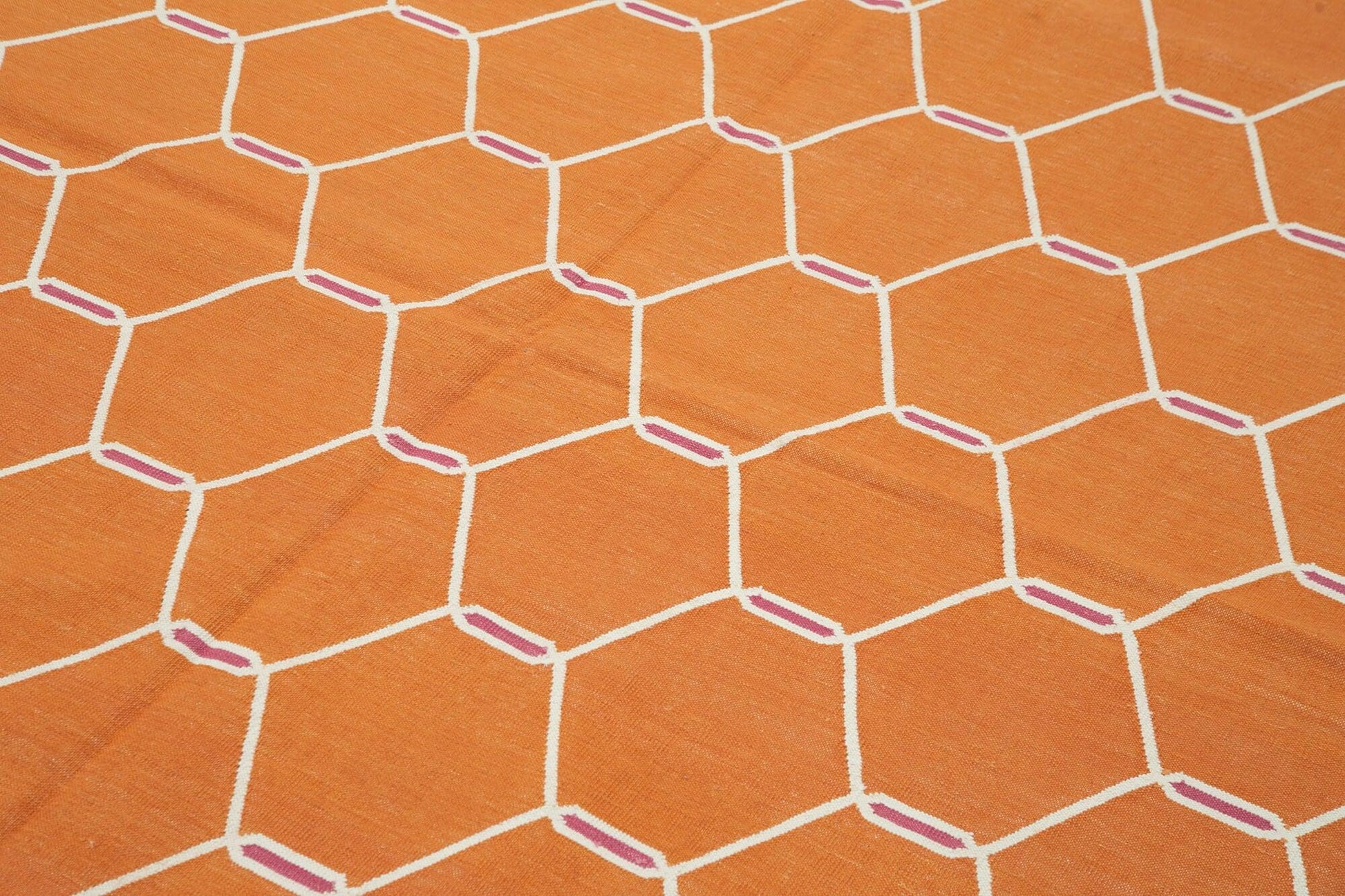 Geometric Duri Turuncu Geometrik Pamuk Yün El Dokuma Halısı 185x274 Agacan
