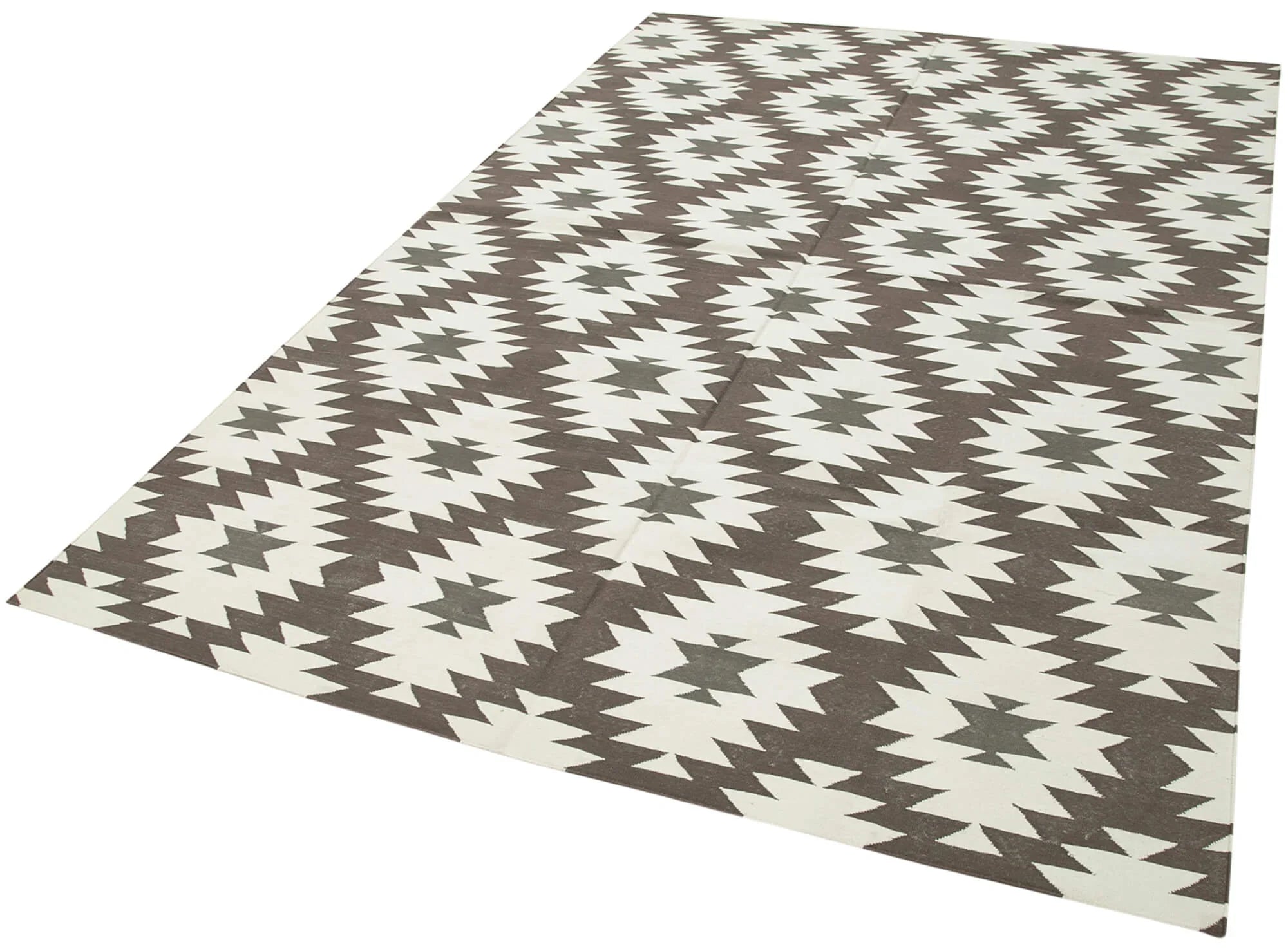 Geometric Duri Kahverengi Geometrik Pamuk Yün El Dokuma Halısı 176x269 Agacan