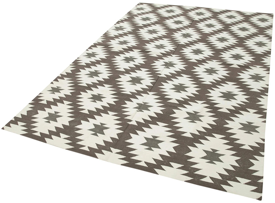 Geometric Duri Kahverengi Geometrik Pamuk Yün El Dokuma Halısı 176x269 Agacan