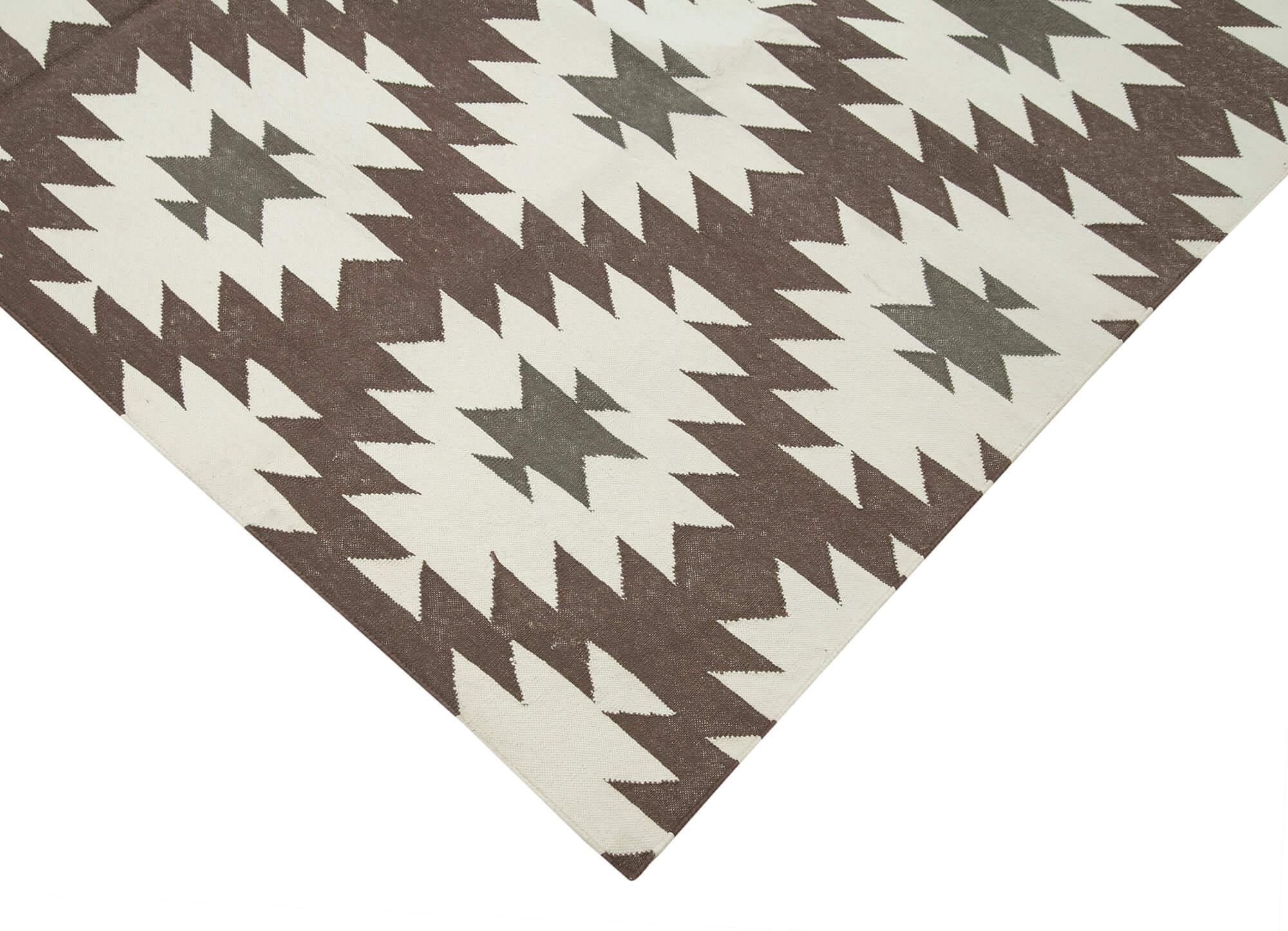 Geometric Duri Kahverengi Geometrik Pamuk Yün El Dokuma Halısı 176x269 Agacan