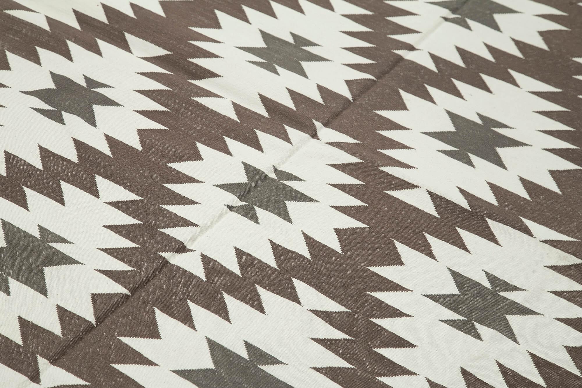 Geometric Duri Kahverengi Geometrik Pamuk Yün El Dokuma Halısı 176x269 Agacan