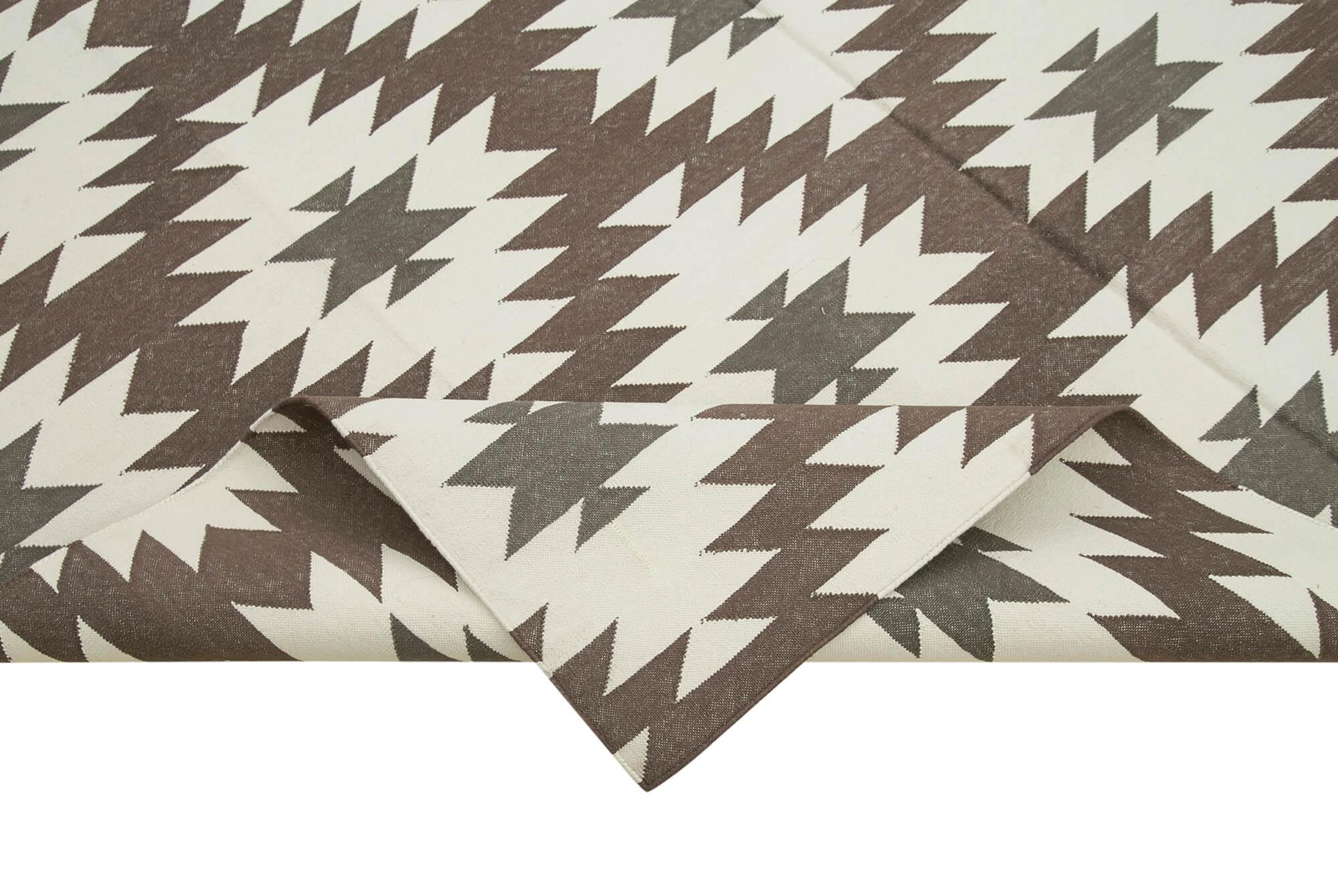 Geometric Duri Kahverengi Geometrik Pamuk Yün El Dokuma Halısı 176x269 Agacan