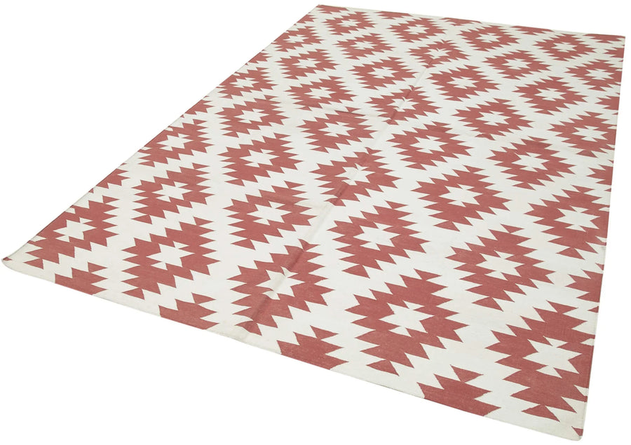 Geometric Duri Kırmızı Geometrik Pamuk Yün El Dokuma Halısı 188x273 Agacan