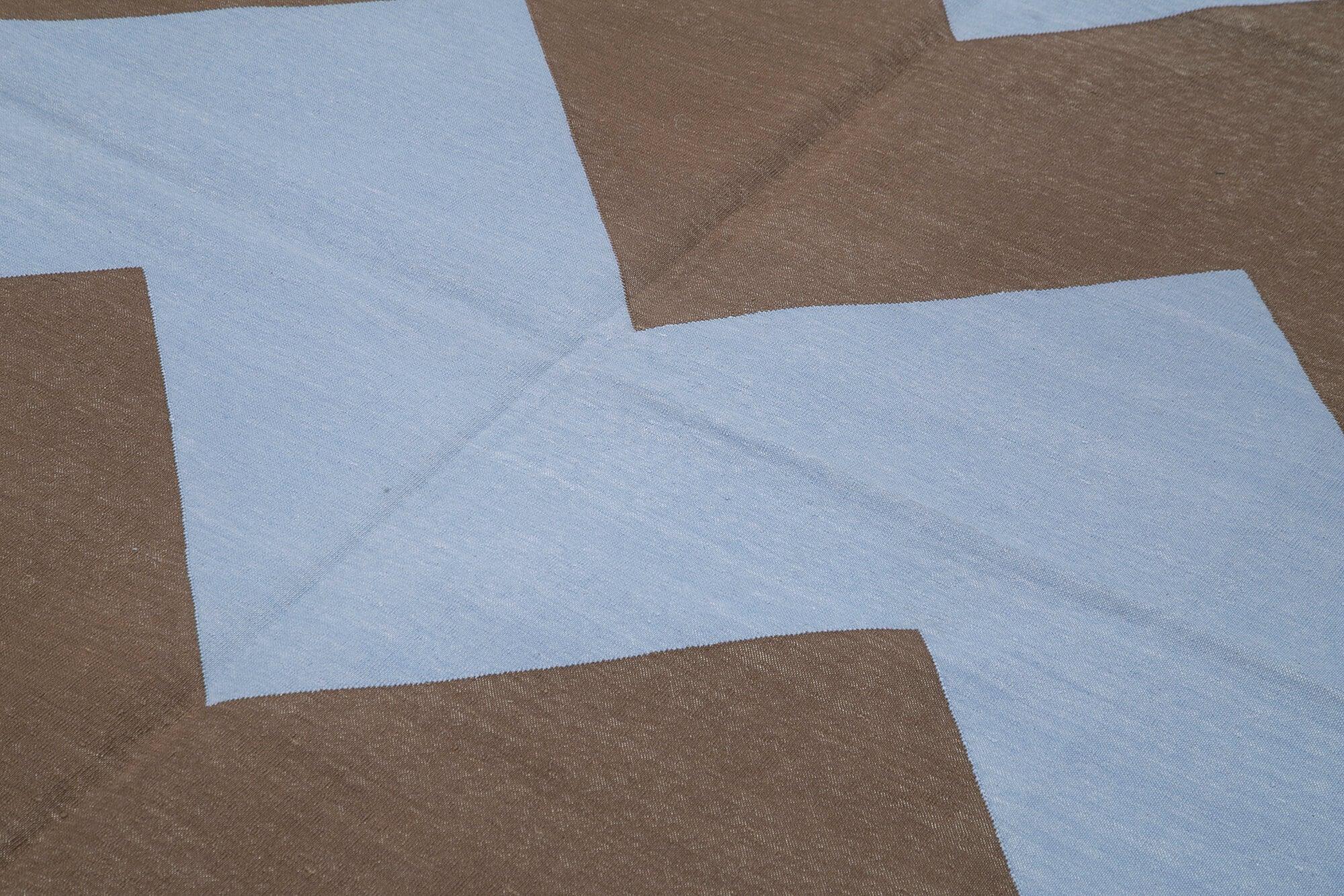 Geometric Duri Mavi Geometrik Pamuk Yün El Dokuma Halısı 190x270 Agacan