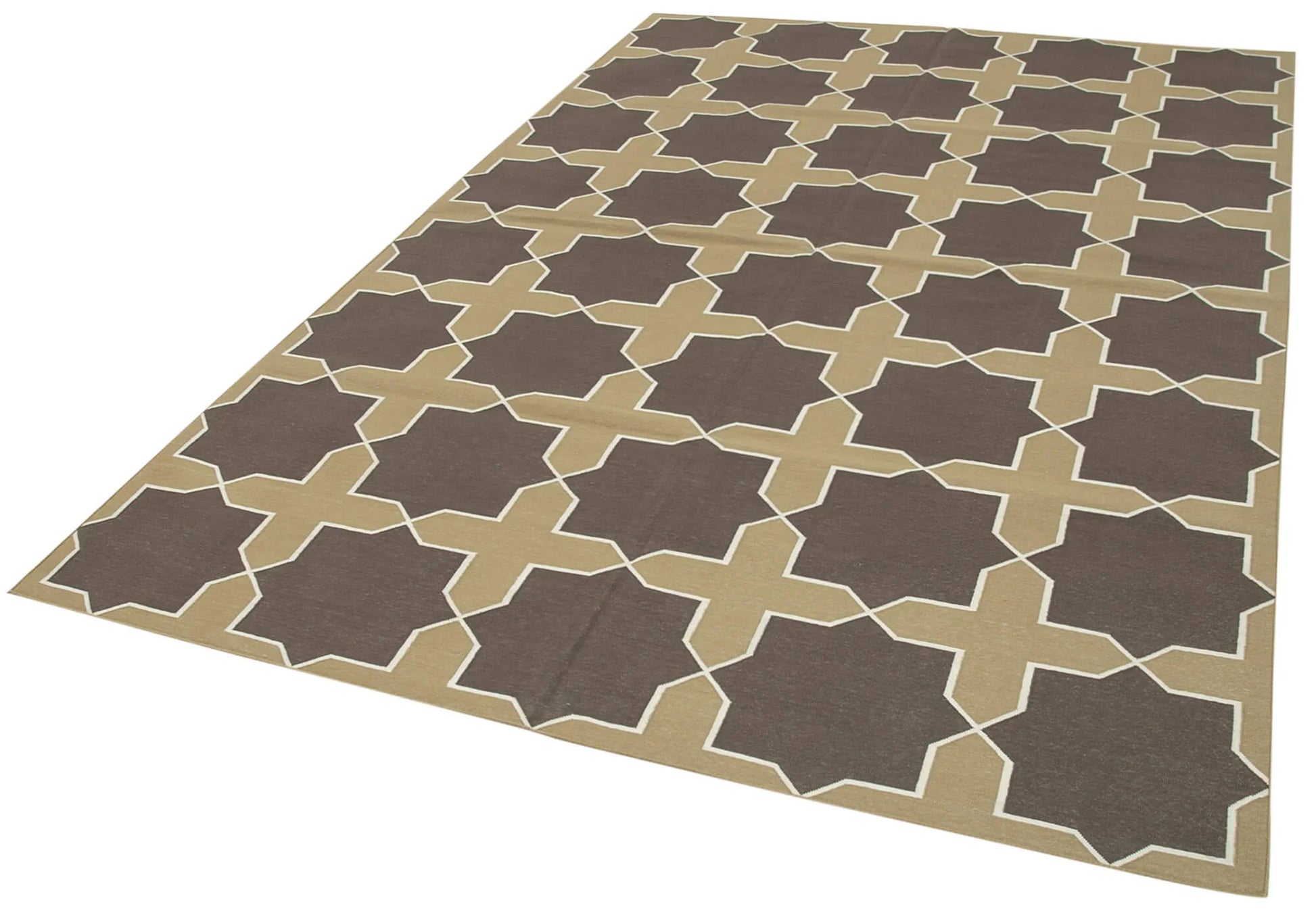 Geometric Duri Kahverengi Geometrik Pamuk Yün El Dokuma Halısı 191x277 Agacan