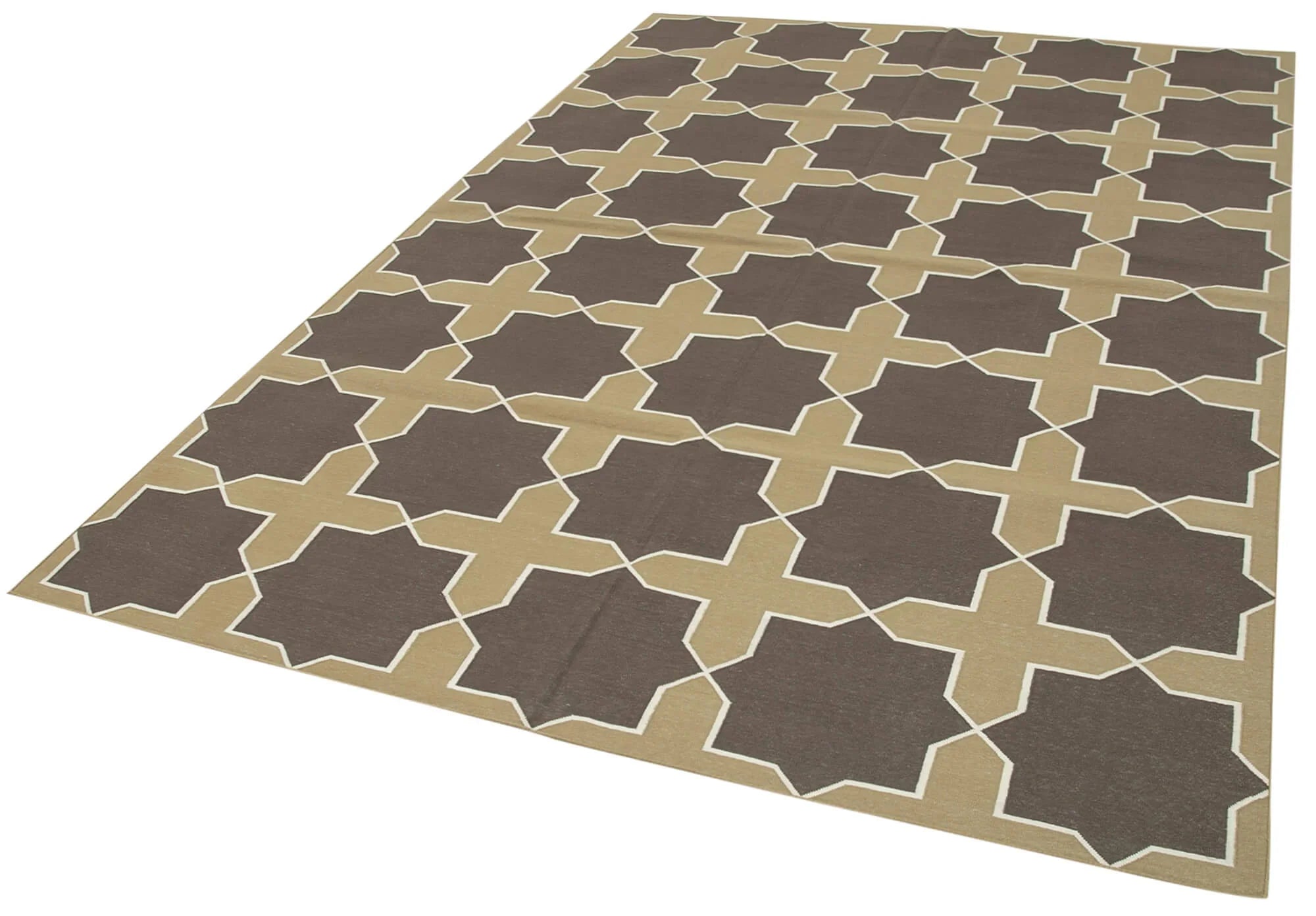 Geometric Duri Kahverengi Geometrik Pamuk Yün El Dokuma Halısı 191x277 Agacan