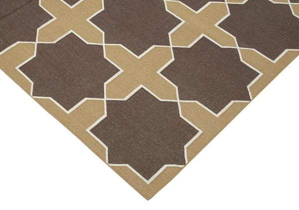 Geometric Duri Kahverengi Geometrik Pamuk Yün El Dokuma Halısı 191x277 Agacan