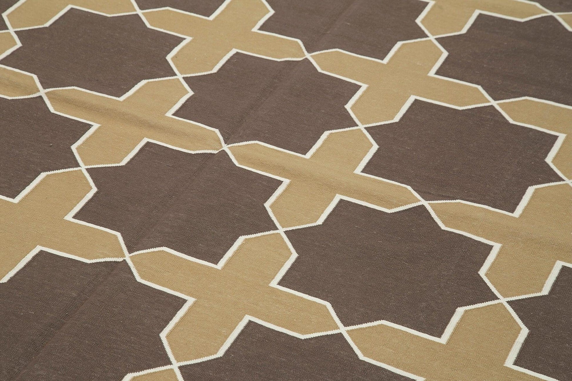 Geometric Duri Kahverengi Geometrik Pamuk Yün El Dokuma Halısı 191x277 Agacan