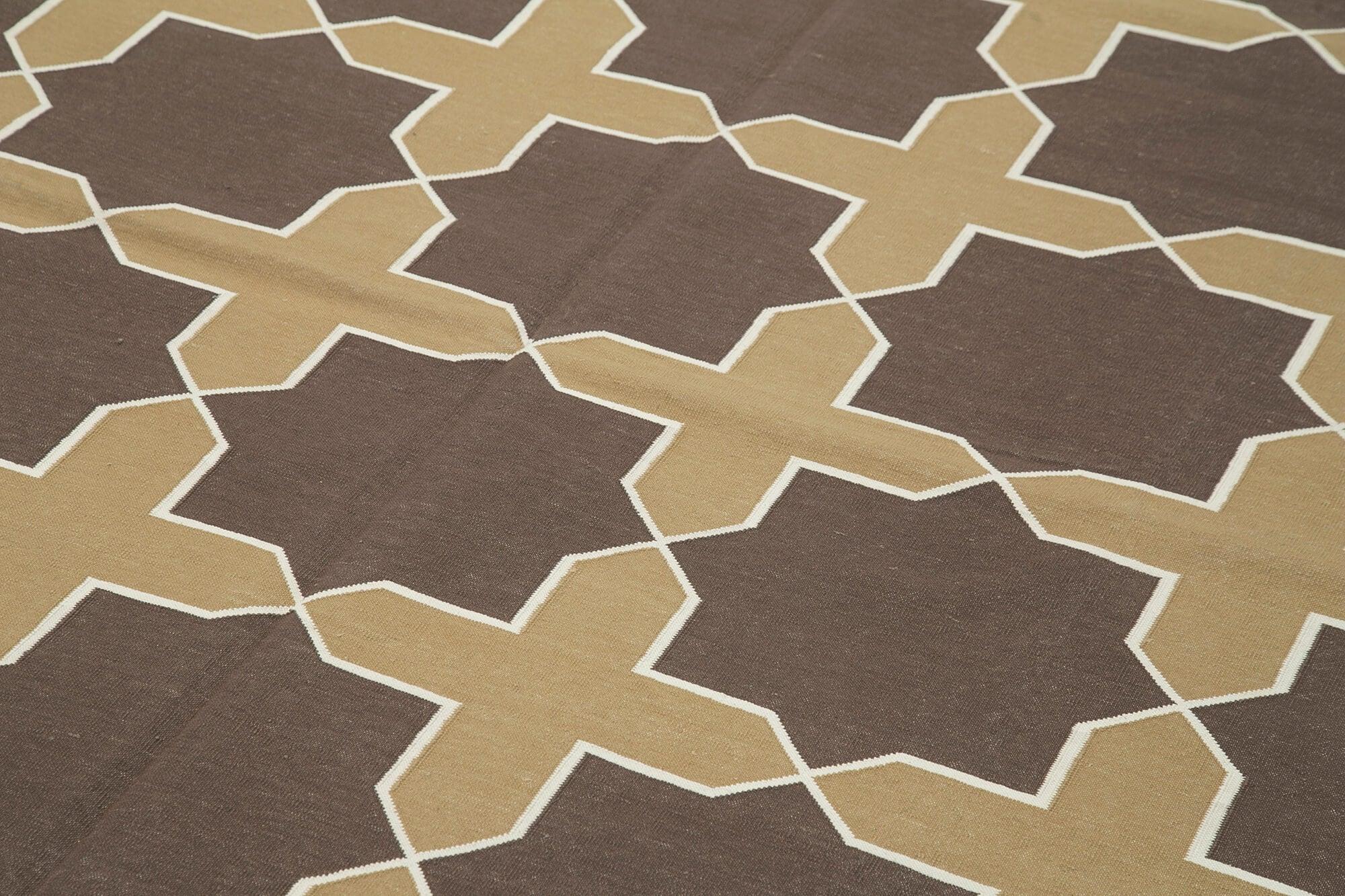 Geometric Duri Kahverengi Geometrik Pamuk Yün El Dokuma Halısı 191x277 Agacan