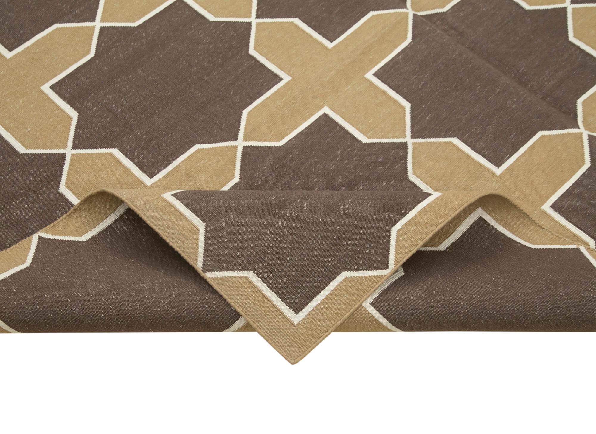 Geometric Duri Kahverengi Geometrik Pamuk Yün El Dokuma Halısı 191x277 Agacan