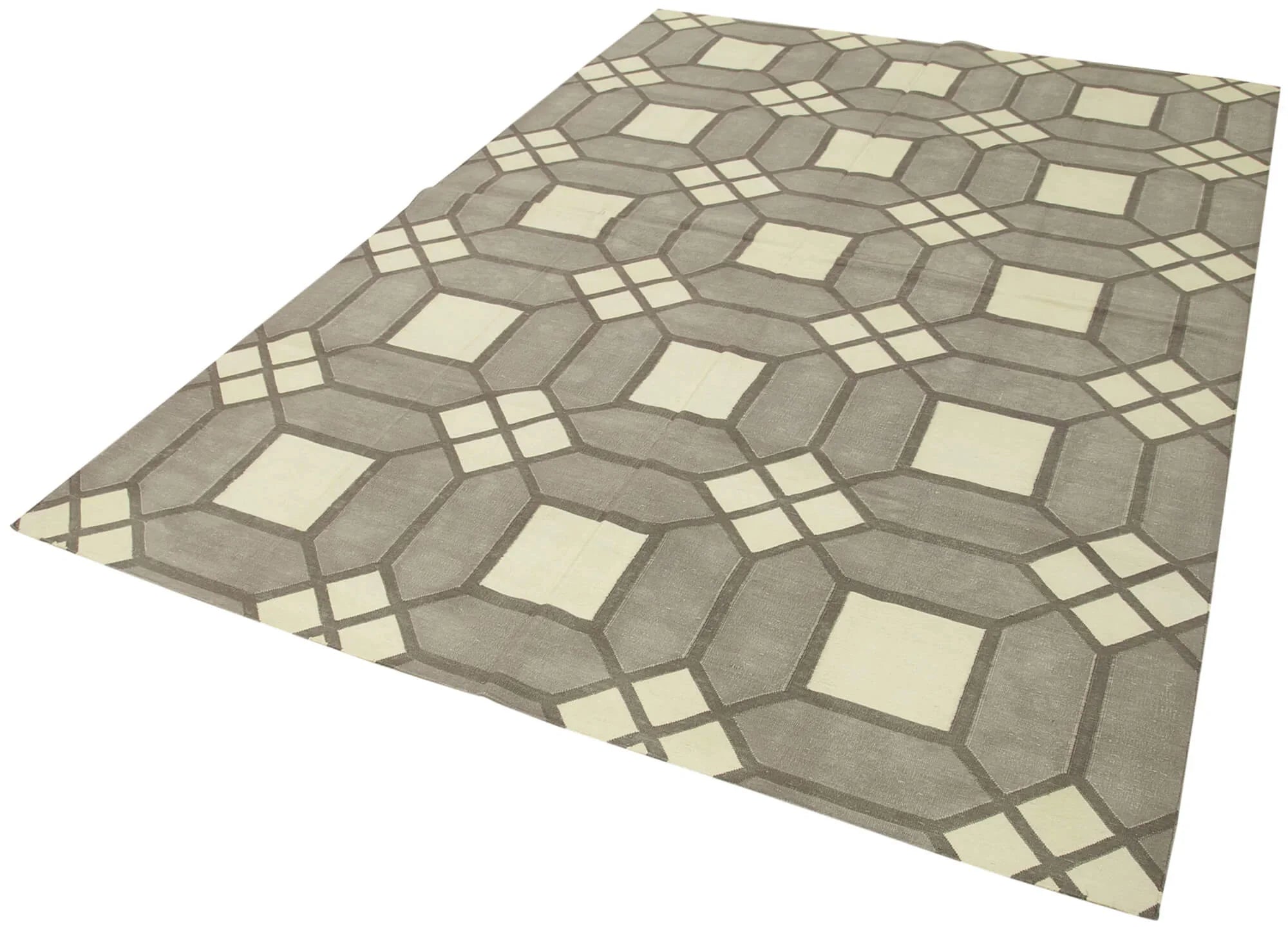 Geometric Duri Gri Geometrik Pamuk Yün El Dokuma Halısı 184x267 Agacan