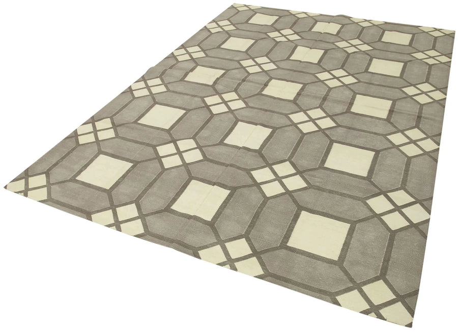 Geometric Duri Gri Geometrik Pamuk Yün El Dokuma Halısı 184x267 Agacan