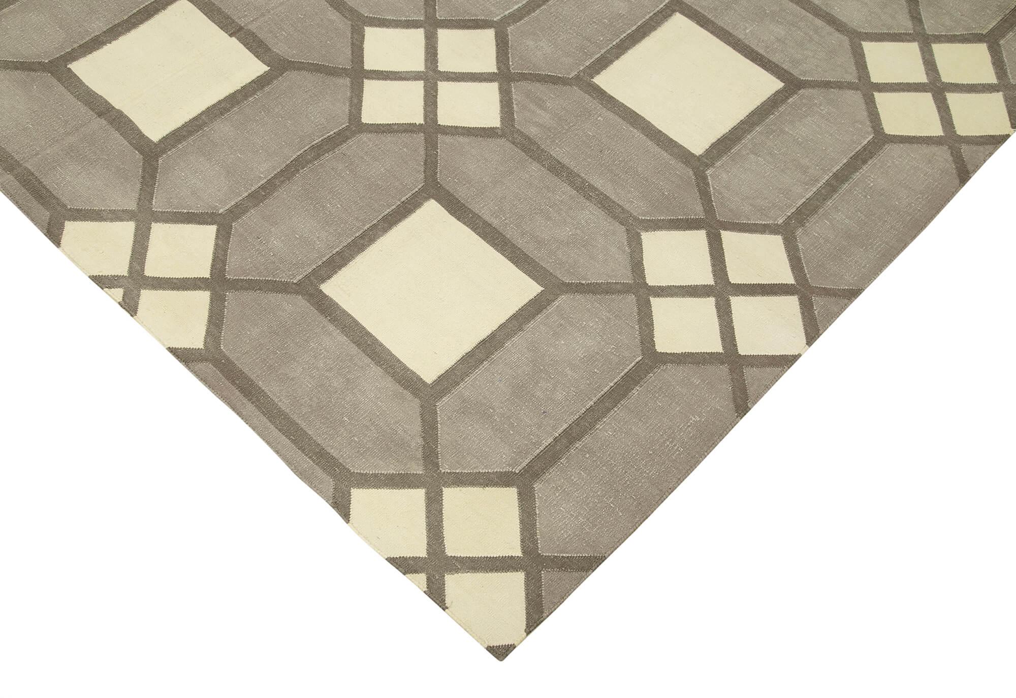Geometric Duri Gri Geometrik Pamuk Yün El Dokuma Halısı 184x267 Agacan