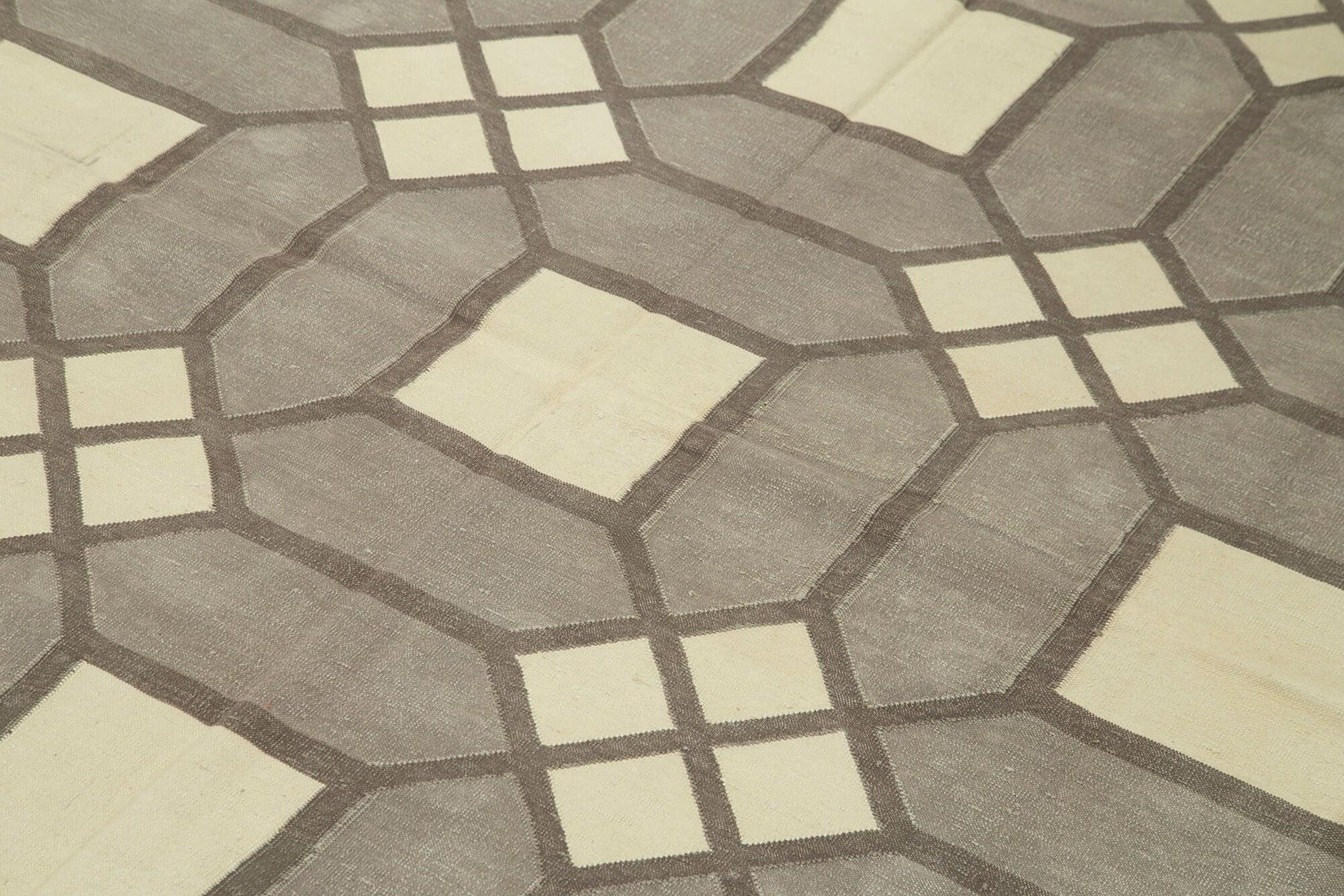Geometric Duri Gri Geometrik Pamuk Yün El Dokuma Halısı 184x267 Agacan