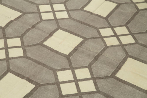 Geometric Duri Gri Geometrik Pamuk Yün El Dokuma Halısı 184x267 Agacan