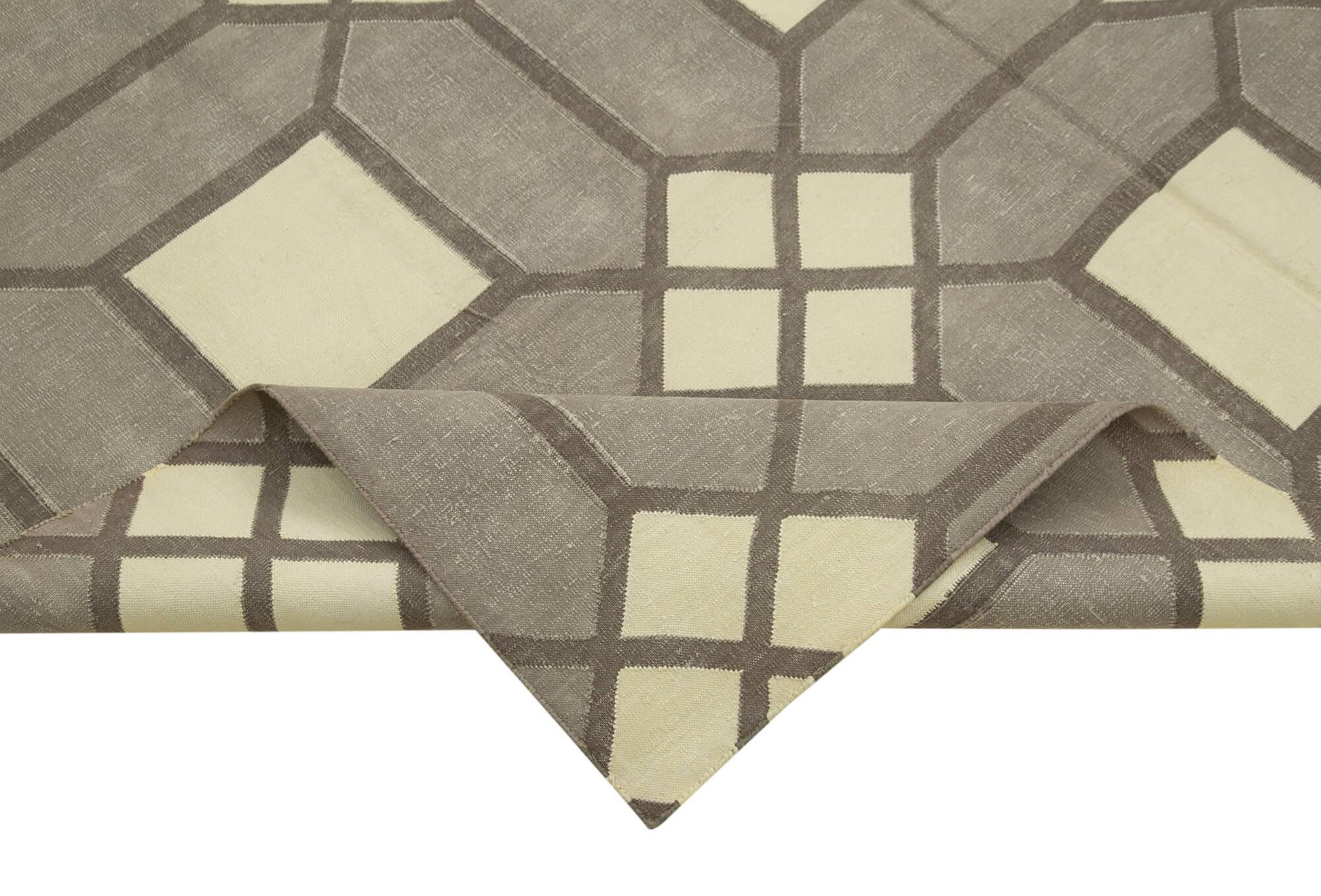 Geometric Duri Gri Geometrik Pamuk Yün El Dokuma Halısı 184x267 Agacan