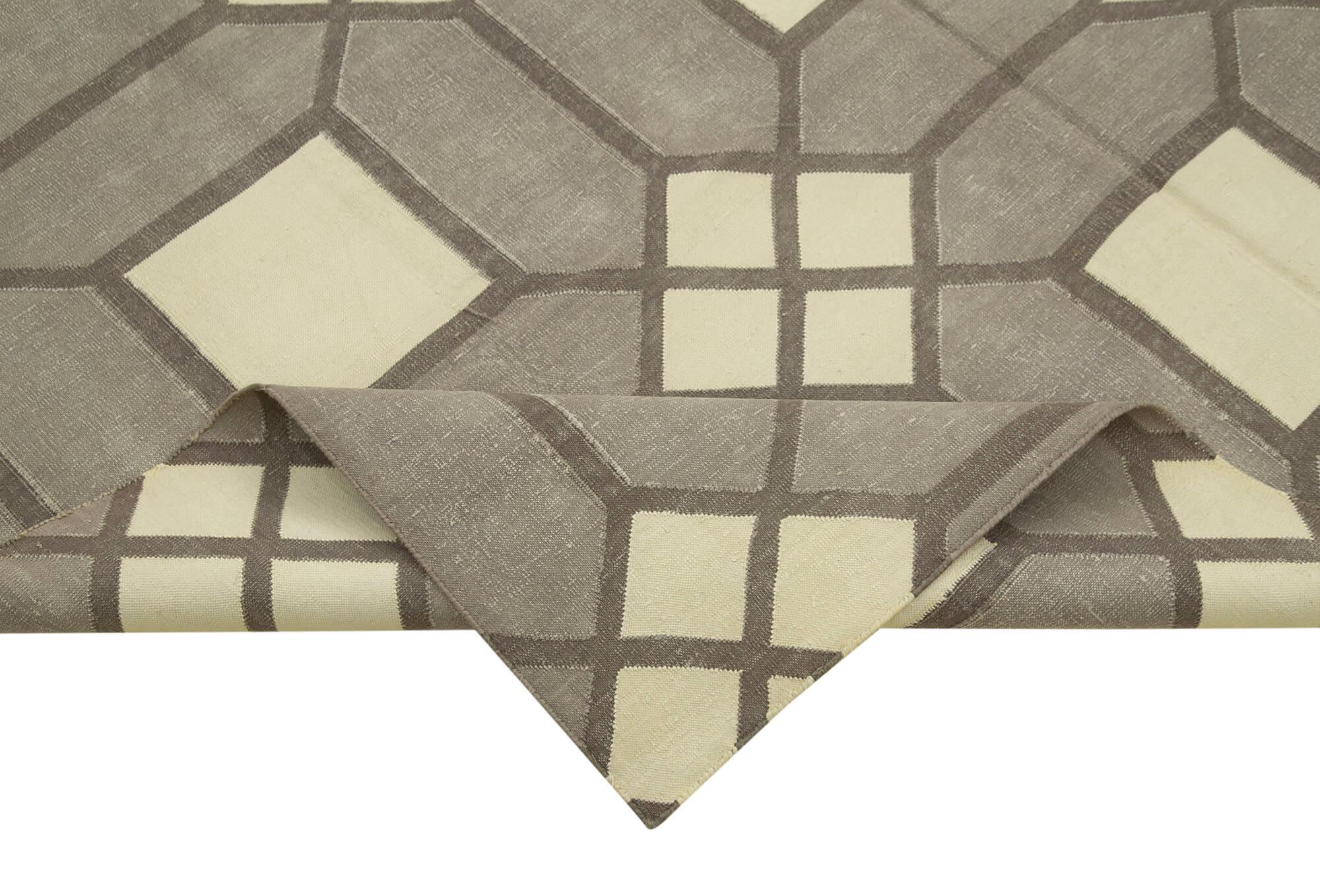 Geometric Duri Gri Geometrik Pamuk Yün El Dokuma Halısı 184x267 Agacan