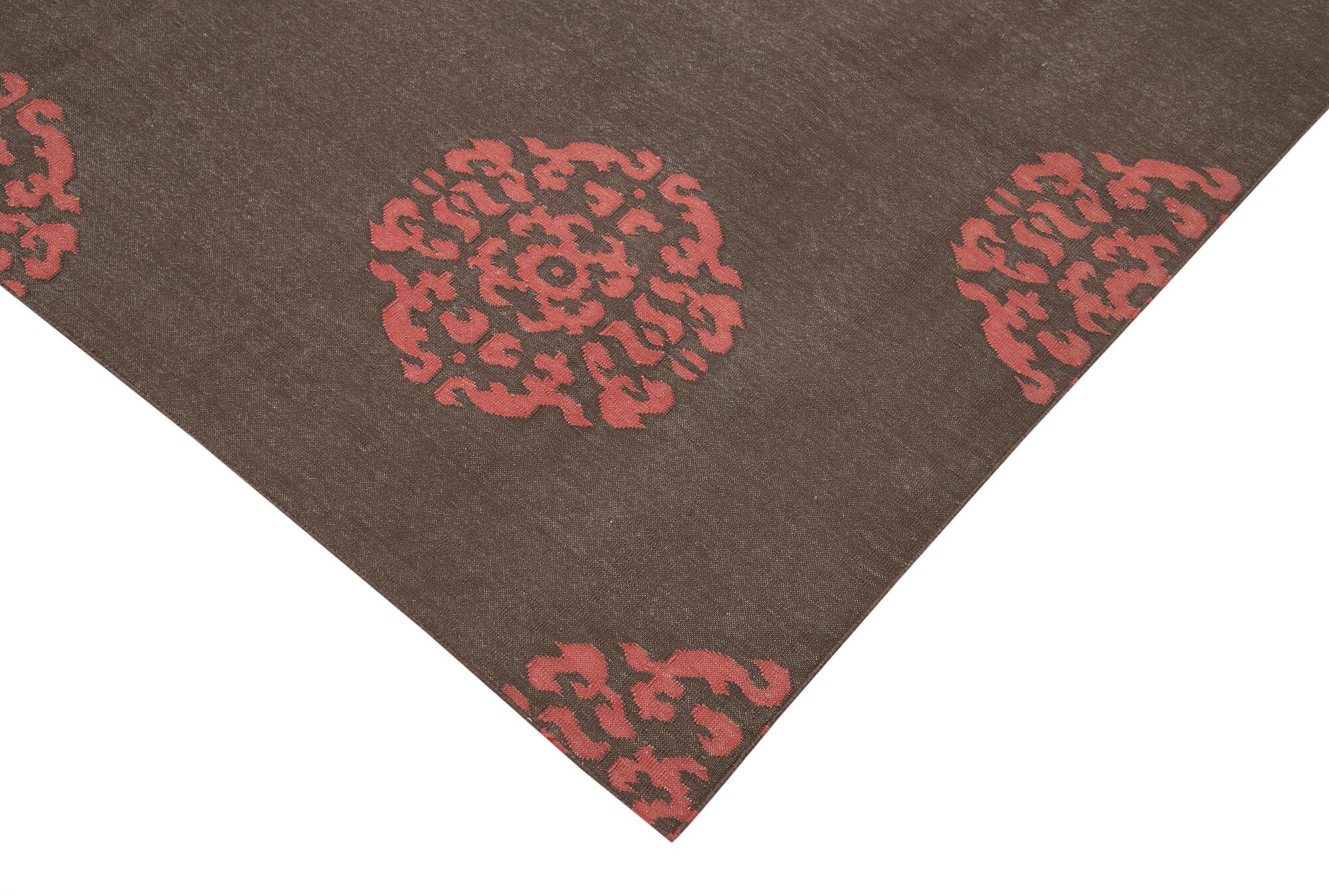 Geometric Duri Kahverengi Geometrik Pamuk Yün El Dokuma Halısı 183x272 Agacan