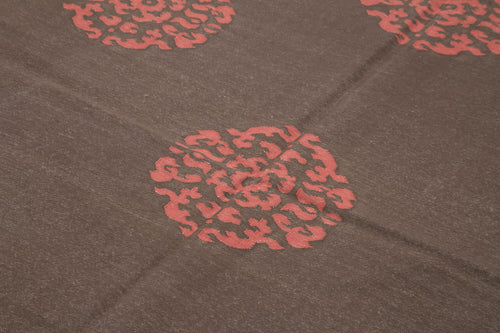 Geometric Duri Kahverengi Geometrik Pamuk Yün El Dokuma Halısı 183x272 Agacan