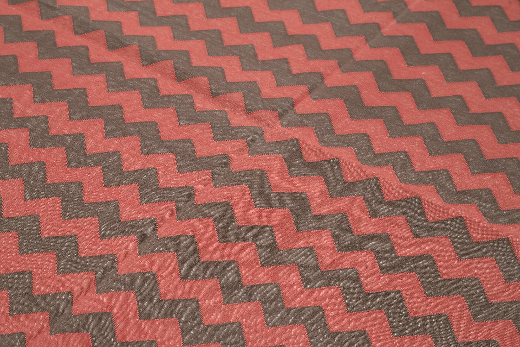 Geometric Duri Kahverengi Geometrik Pamuk Yün El Dokuma Halısı 184x275 Agacan