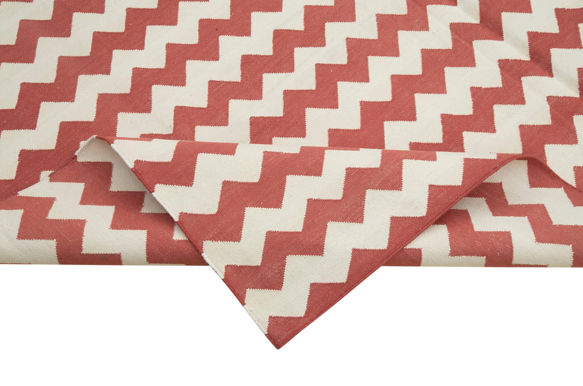 Geometric Duri Kırmızı Geometrik Pamuk Yün El Dokuma Halısı 183x270 Agacan
